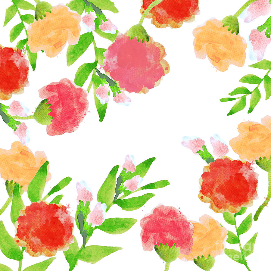 900x900 Floral Watercolor Border Painting By Rasirote Buakeeree - Floral Watercolor Border