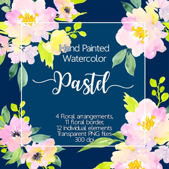 570x570 Floral Clipart Watercolor Flower Clipart Floral Border Etsy - Floral Watercolor Border