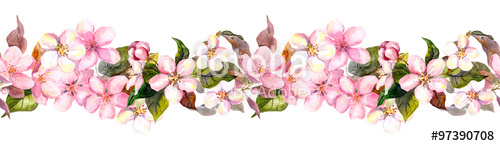 500x146 Seamless Repeated Floral Border - Floral Watercolor Border