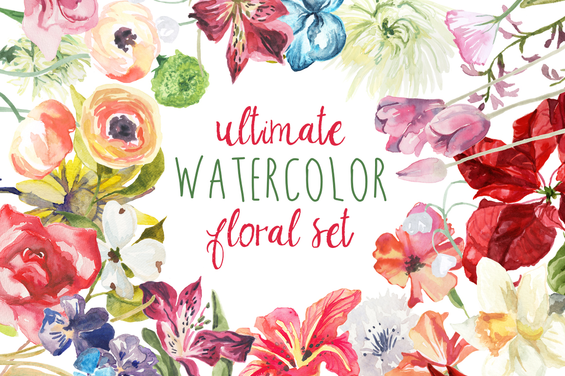 1160x772 The Ultimate Watercolor Floral Set By Digital Press Creation - Floral Watercolor Border