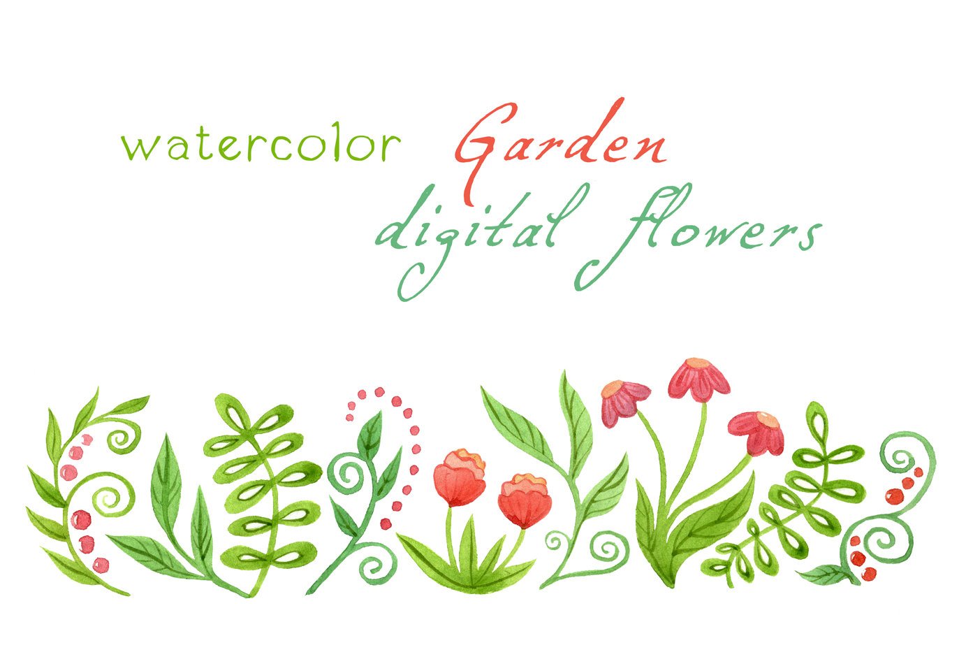 1393x943 Digital Clipart Watercolor Flowers Watercolor Garden Floral Etsy - Floral Watercolor Border