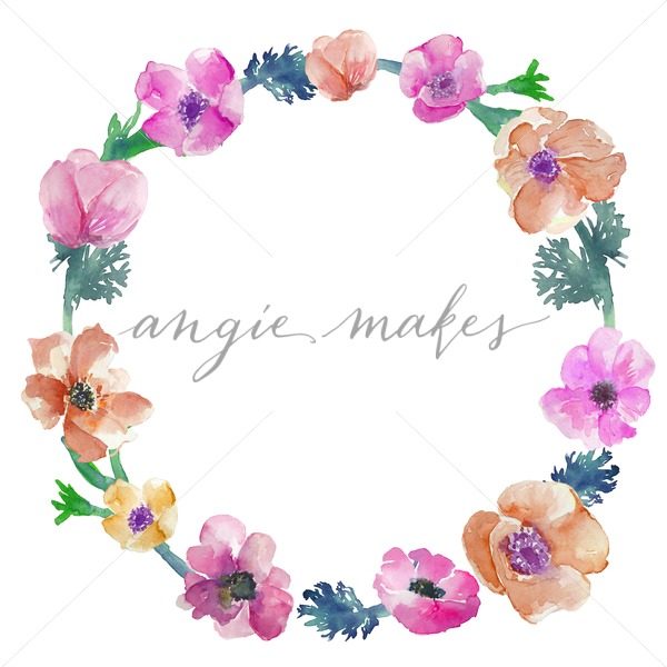 600x600 Watercolor Anemones Wreath. Floral Wreath. Watercolor Wreath - Floral Wreath Watercolor