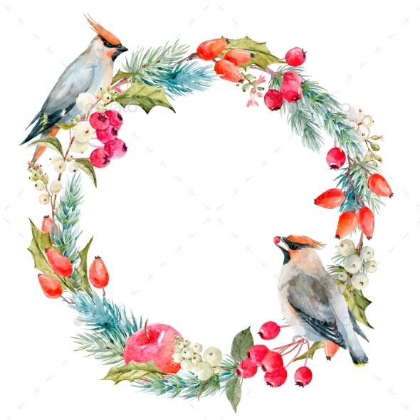 590x590 Watercolor Winter Christmas Floral Wreath By Zenina Graphicriver - Floral Wreath Watercolor