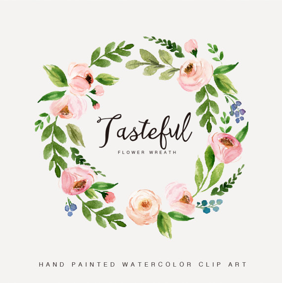 570x571 Watercolor Flower Wreath Clipart Tastefulhand Paintedwedding - Floral Wreath Watercolor