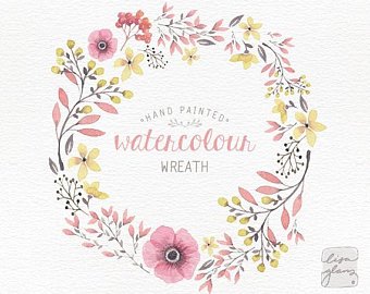 340x270 Watercolor Wreath Etsy - Floral Wreath Watercolor