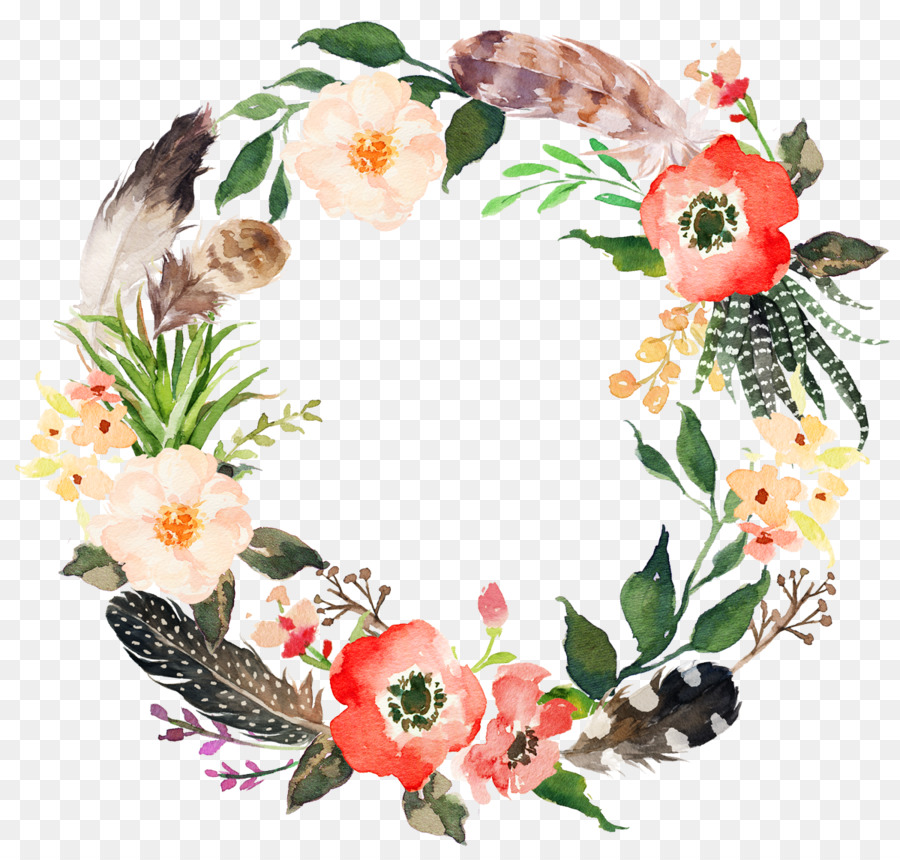 900x860 Flower Wreath Watercolor Painting Garland - Floral Wreath Watercolor
