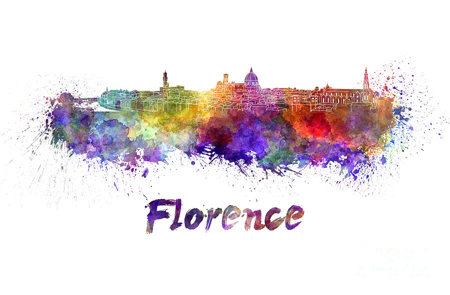 900x590 Florence Skyline In Watercolor Painting By Pablo Romero - Florence Watercolor