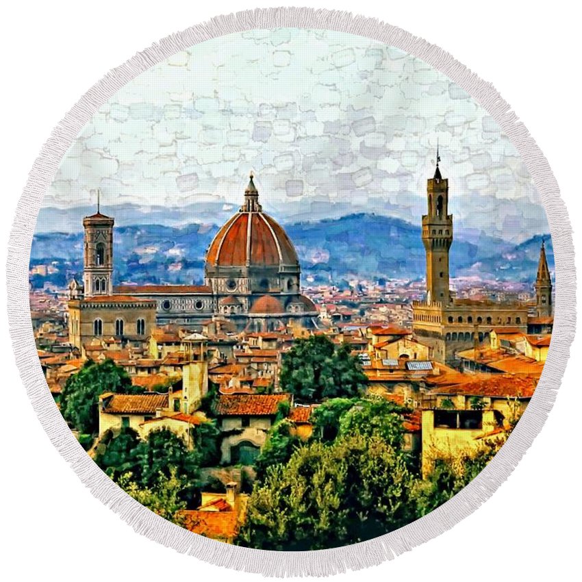 850x850 Florence Watercolor Round Beach Towel For Sale By Steve Harrington - Florence Watercolor
