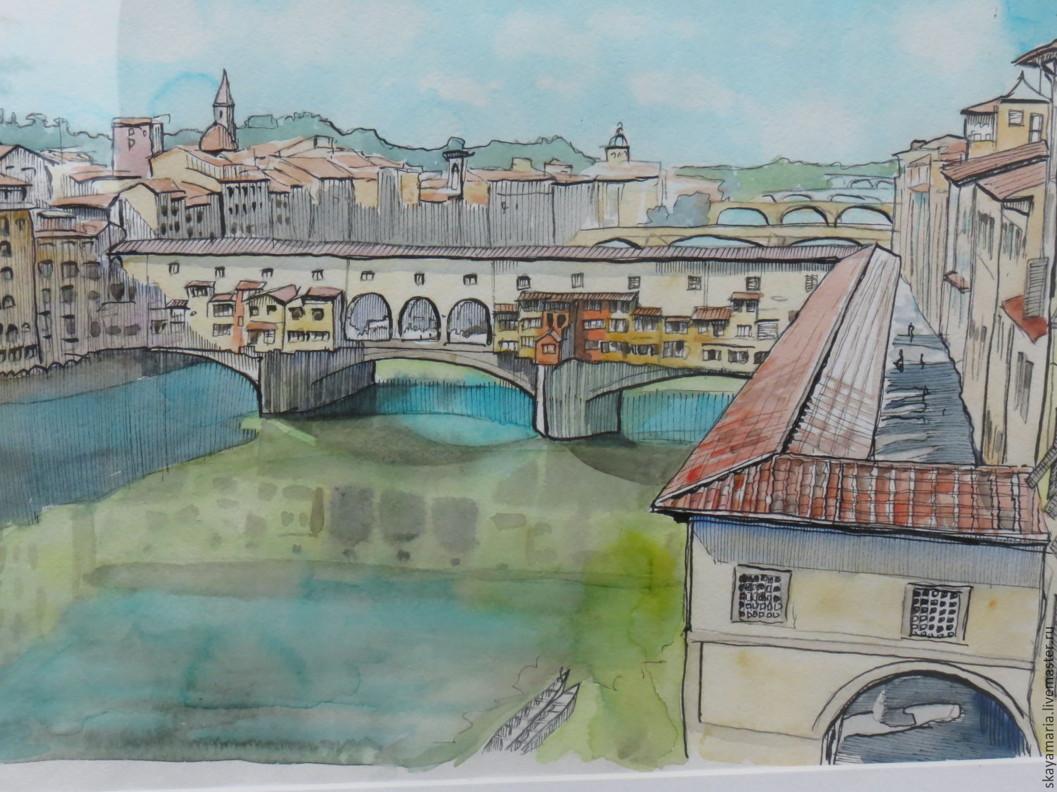 1500x1125 Painting With Watercolors.florence. Golden Bridge Shop Online On - Florence Watercolor