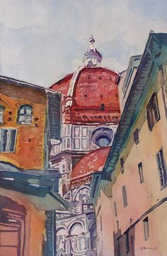 236x363 Lovely Florence Watercolor By Michael Liebhaber Paper - Florence Watercolor