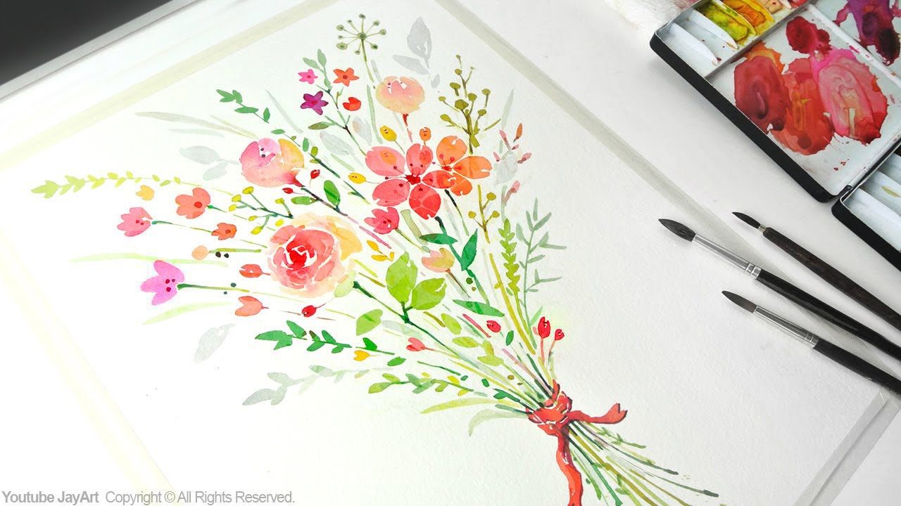 1280x720 How To Paint A Flower Bouquet With Watercolors - Flower Bouquet Watercolor