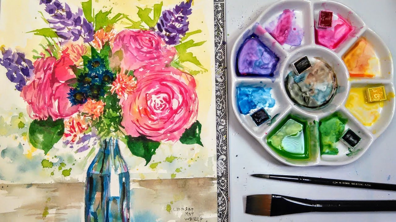 1280x720 Live Loose Flower Bouquet In Watercolor 1230pm Et Beginner - Flower Bouquet Watercolor