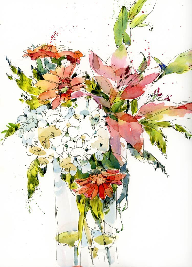 750x1042 April Bouquet In Pen And Watercolour Watercolors - Flower Bouquet Watercolor