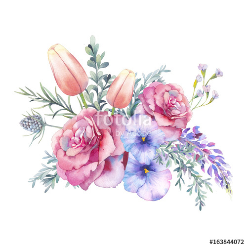 500x500 Watercolor Flowers Bouquet. Hand Painted Botanical Illustration - Flower Bouquet Watercolor