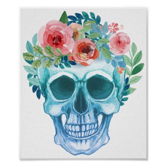 540x540 Hand Painted Watercolor Skull With Flower Crown Poster - Flower Crown Watercolor