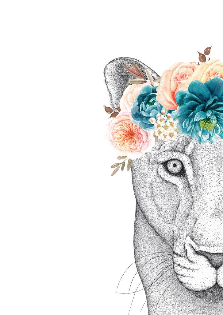 727x1024 Linda The Lioness With Flower Crown - Flower Crown Watercolor