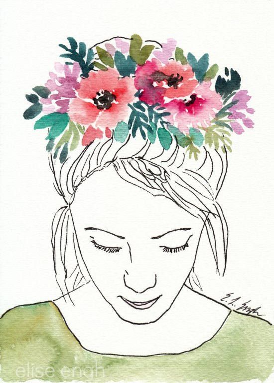 550x767 Watercolor Flower Crown, Original Painting, Flower Prayer, 5x7 - Flower Crown Watercolor