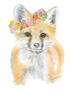 236x300 Fox Flower Crown Watercolor By Susan Windsor Inktale - Flower Crown Watercolor