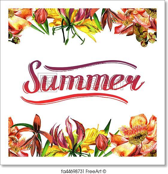 561x581 Free Art Print Of Tropical Hawaii Leaves And Flowers Frame In A - Flower Frame Watercolor