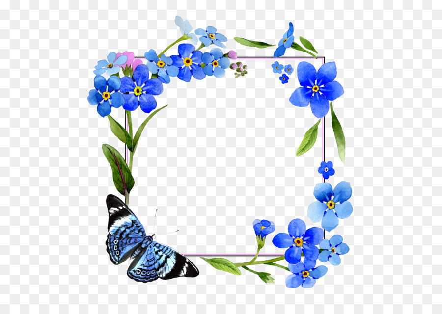 900x640 Download Watercolor Painting Drawing Blue Flowers Frame - Flower Frame Watercolor