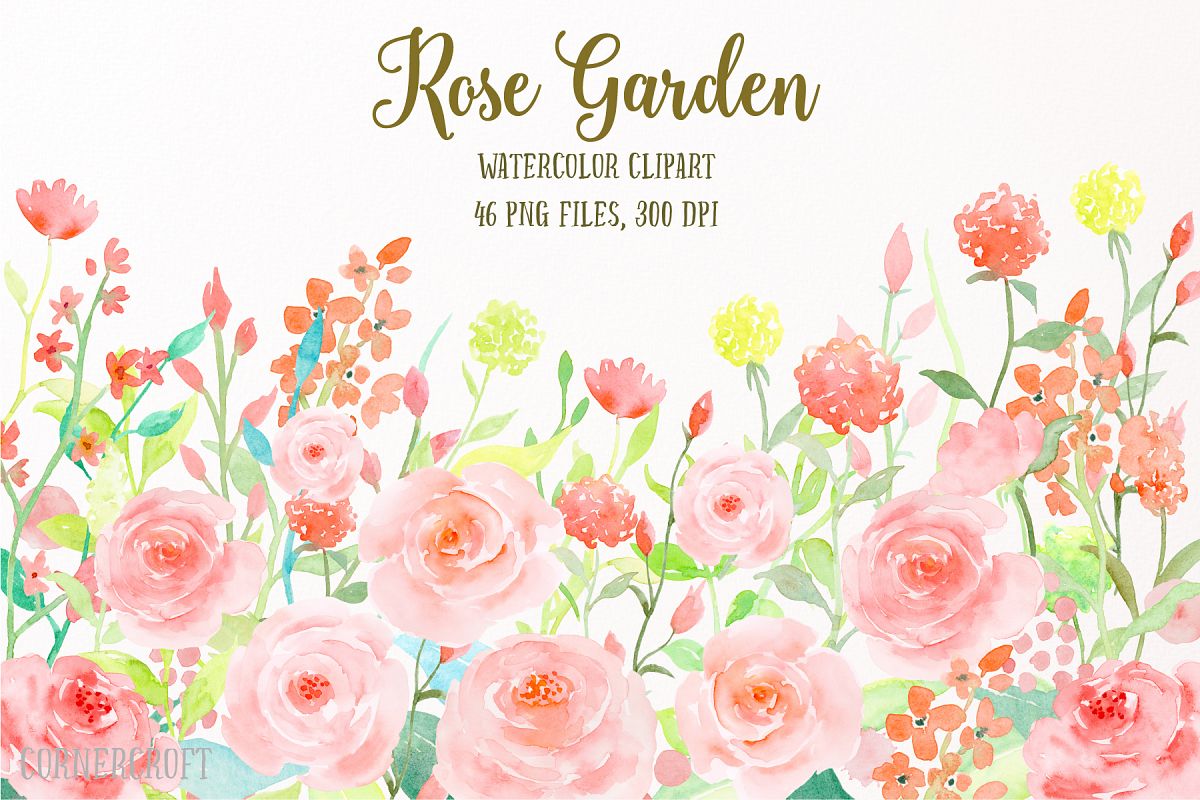 1200x800 Watercolor Flower Collection Rose Garden, Watercolor Clipart - Flower Garden Watercolor