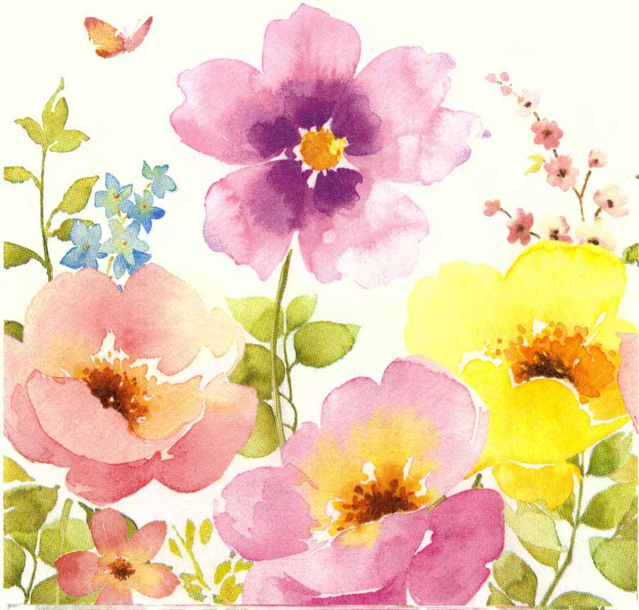 900x859 Decoupage Paper Napkins Of Watercolor Flower Garden And Butterfly - Flower Garden Watercolor