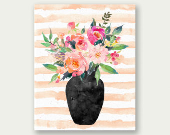 340x270 Flower Watercolor Painting Print Bachelor Button Flower - Flower Vase Watercolor