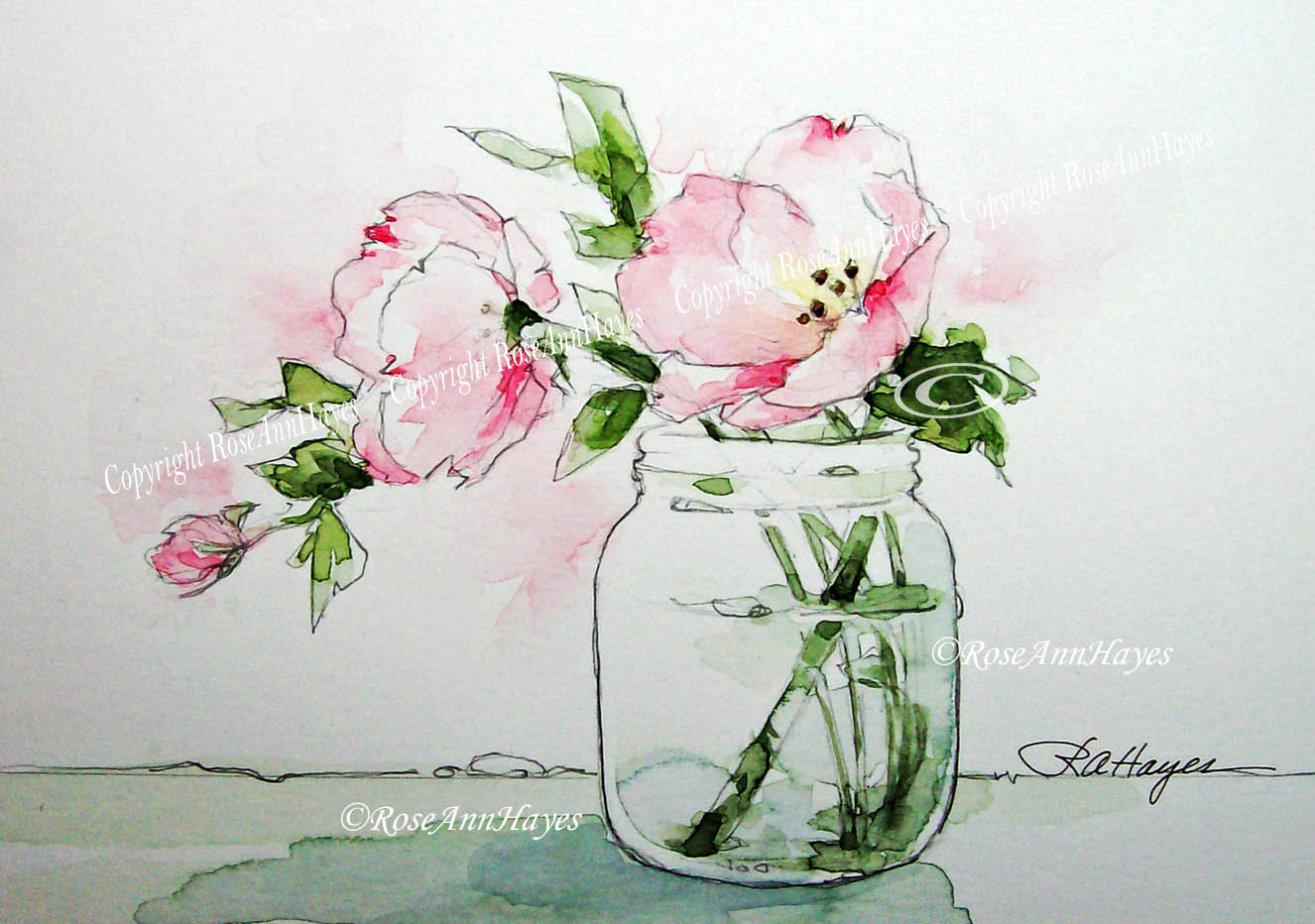 1326x932 Watercolor Paintings By Roseann Hayes Pink Evening Primrose - Flower Vase Watercolor