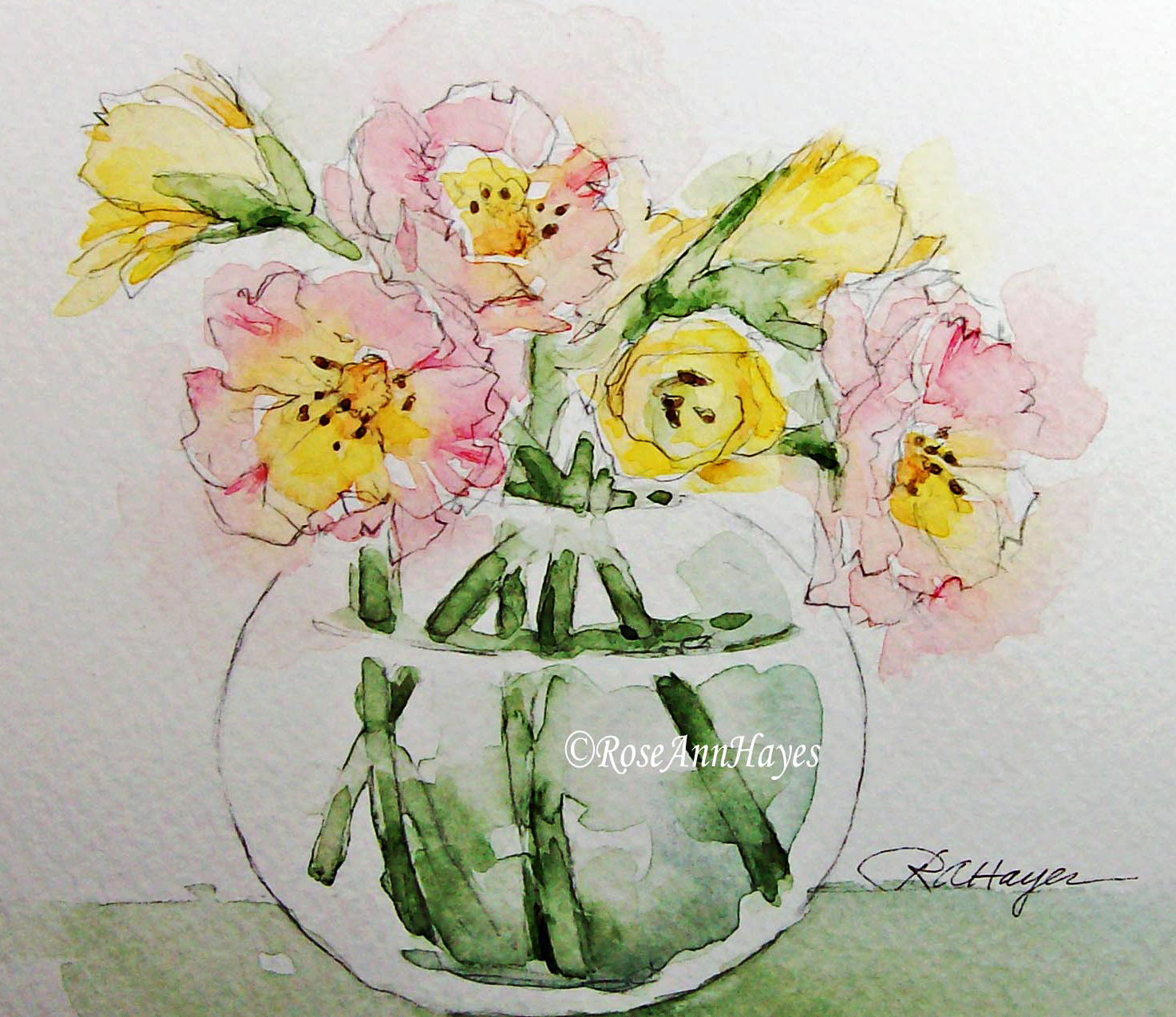1473x1274 Watercolor Paintings By Roseann Hayes Pink Roses Watercolor - Flower Vase Watercolor