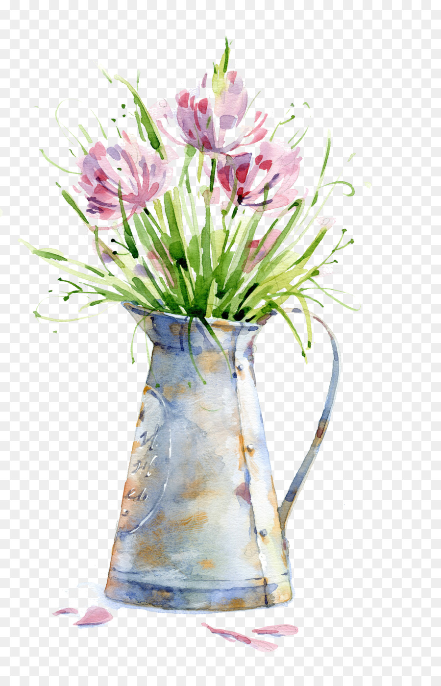 900x1400 Watercolor Painting Canvas Print Poster - Flower Vase Watercolor