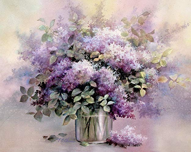 626x500 Lilacs Flowers Art Print Of Watercolor Painting - Flower Vase Watercolor