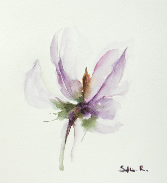 570x623 Original Watercolor Painting Of Purple Lavender Flower - Flower Watercolor Art