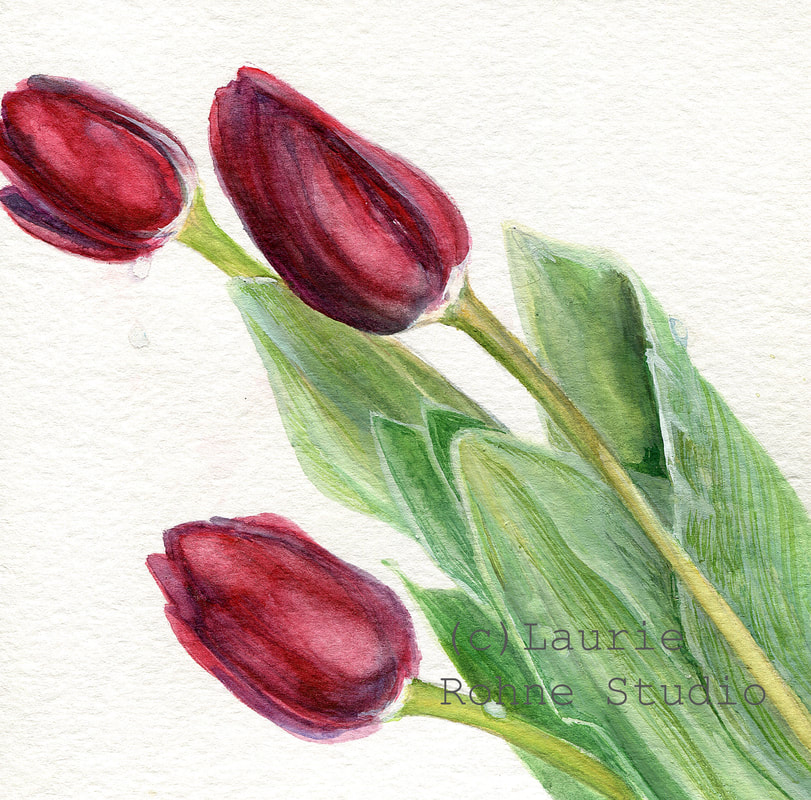 811x800 Burgundy Tulips Floral Watercolor Original Flower Painting - Flower Watercolor Art