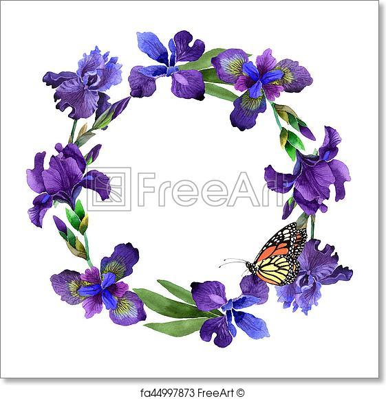 561x581 Free Art Print Of Wildflower Iris Flower Wreath In A Watercolor - Flower Wreath Watercolor