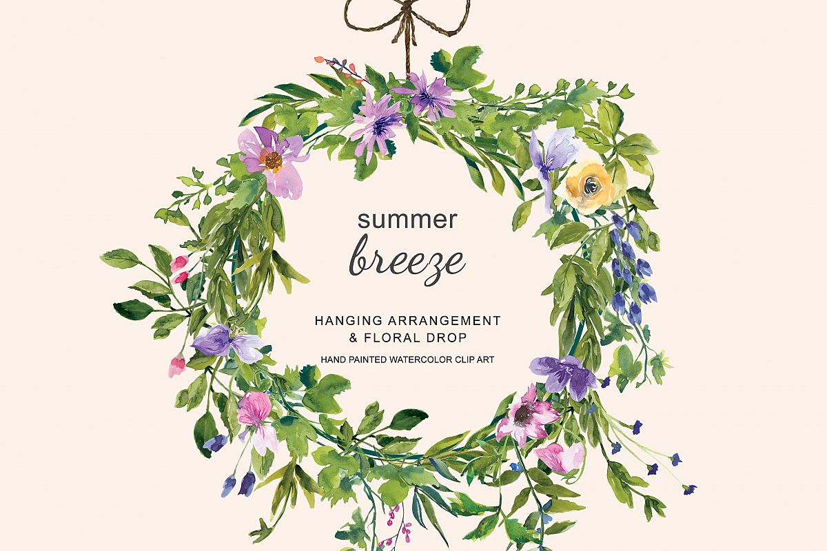 1200x800 Watercolor Summer Floral Wreath And Drop Clipart Hand Painted - Flower Wreath Watercolor