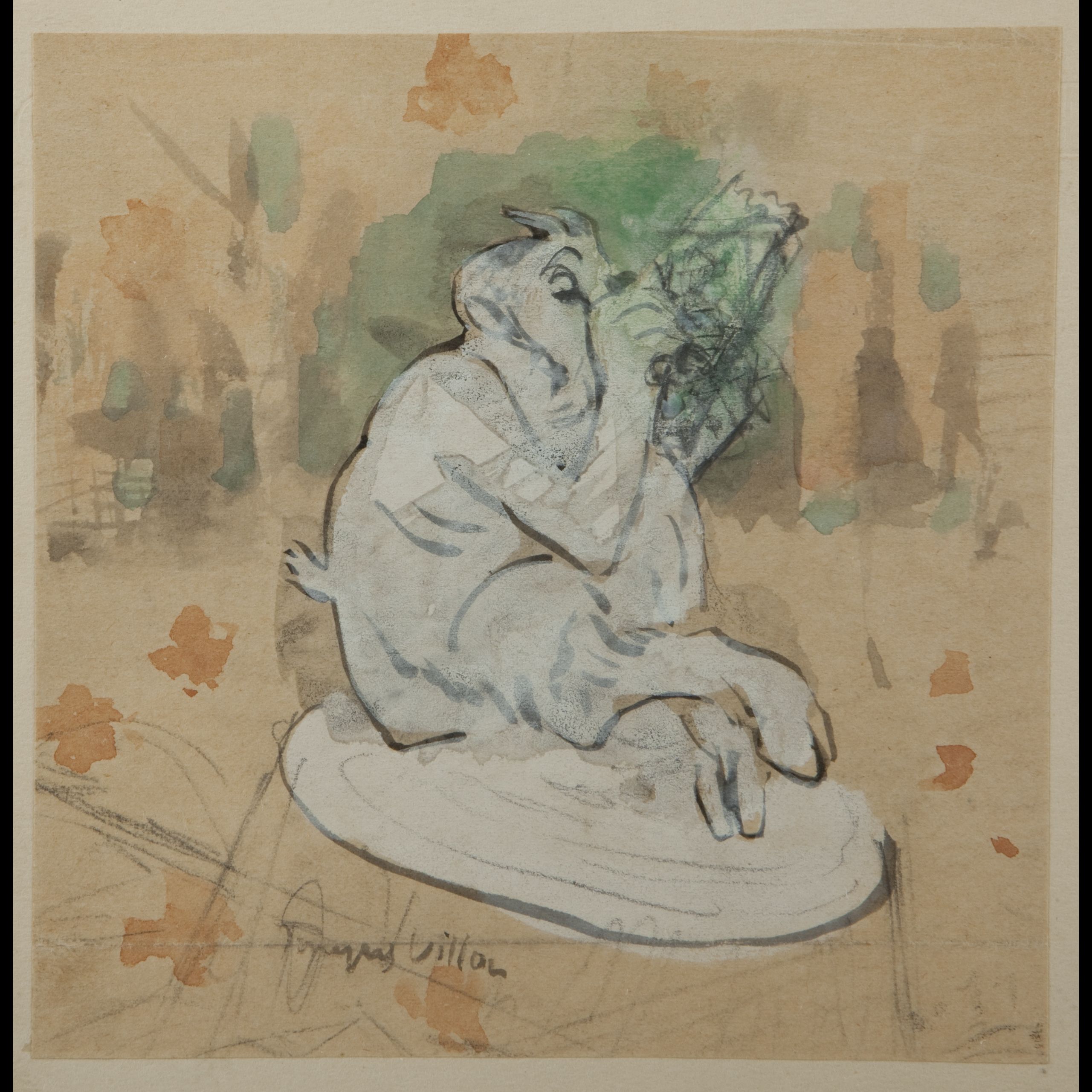 2561x2561 Jacques Villon. Faun Playing Pan Flute, Watercolor - Flute Watercolor