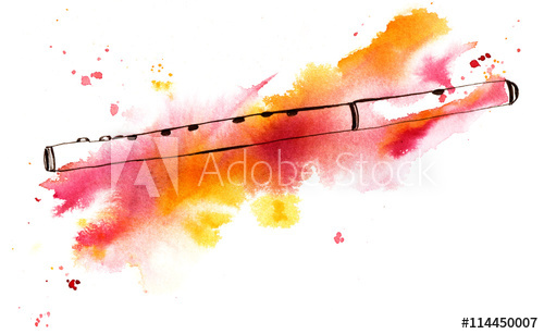500x307 Pen And Ink And Watercolor Drawing Of Vintage Fife (Flute) - Flute Watercolor