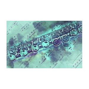 300x300 Blue Flute Watercolor Painting By Delphimages Photo Creations - Flute Watercolor