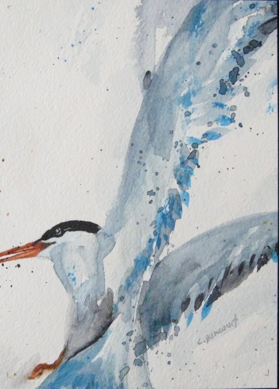 570x794 Blue Bird Watercolor. Flying Bird Painting. Bird Wings Etsy - Flying Bird Watercolor