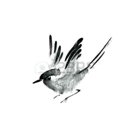 450x450 E Ink Flying Bird Watercolor Painting Stock Photo Silhouette - Flying Bird Watercolor