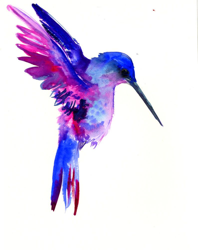 794x1000 Flying Hummingbird, 12 X 9 In, Original Watercolor Painting - Flying Bird Watercolor