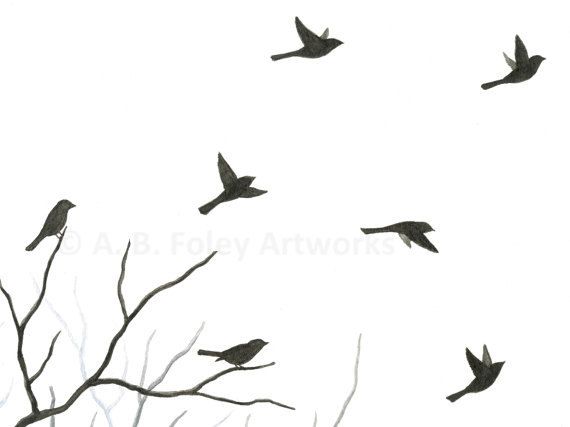 570x427 Original Watercolor Bird Painting Flying Birds By Abfoleyartworks - Flying Bird Watercolor