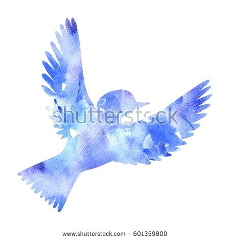 450x470 Watercolor Flying Bird Silhouette Hand Drawn Songbird Isolated - Flying Bird Watercolor
