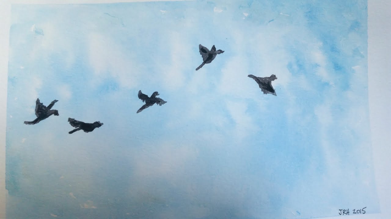 1280x720 Watercolor Speed Painting Sky Birds In Flight - Flying Bird Watercolor