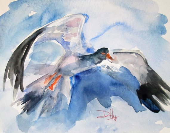 570x446 Flying Bird Watercolor Animal Painting Art By Delilah Etsy - Flying Bird Watercolor