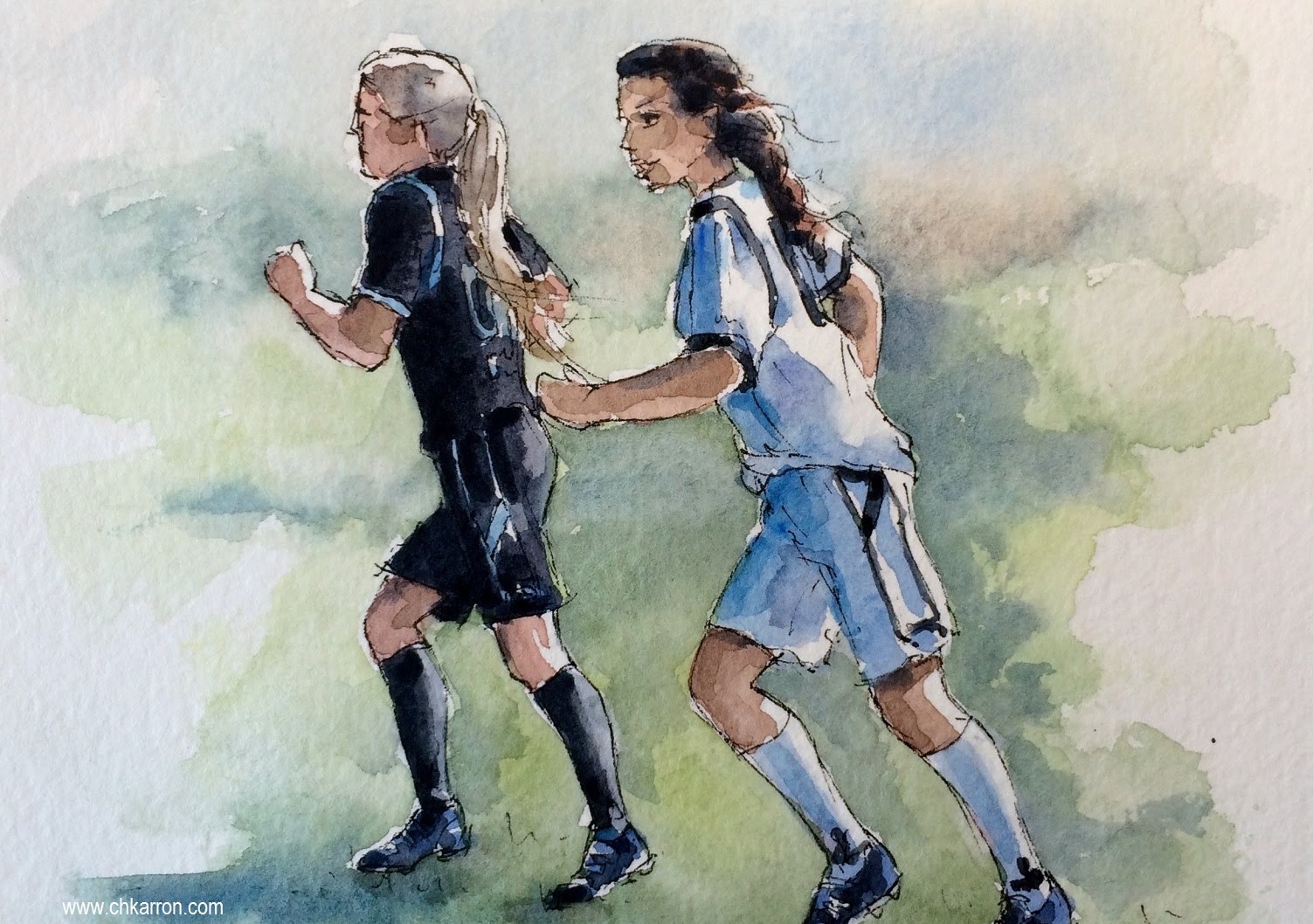 1503x1058 Pen Line Watercolor Sketch Speed Paint Girls Soccer Football By Ch - Football Watercolor