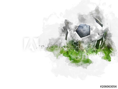 500x376 Abstract Football Ball On Green Grass Watercolor Painting - Football Watercolor