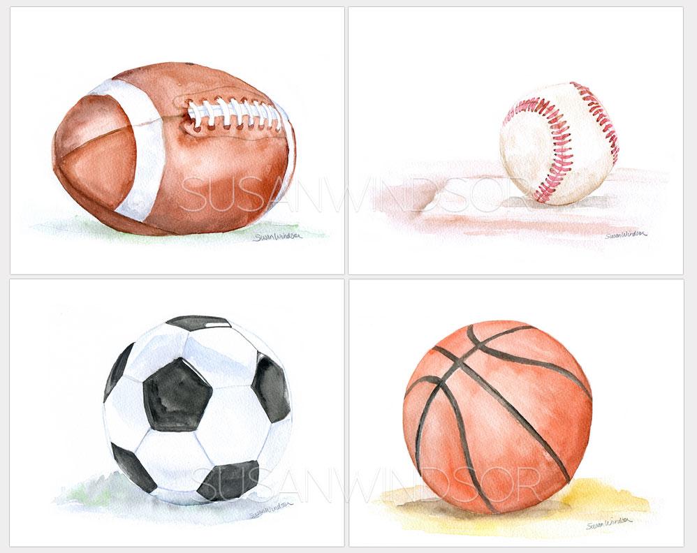 998x792 Watercolor Sports Art Print Set - Football Watercolor