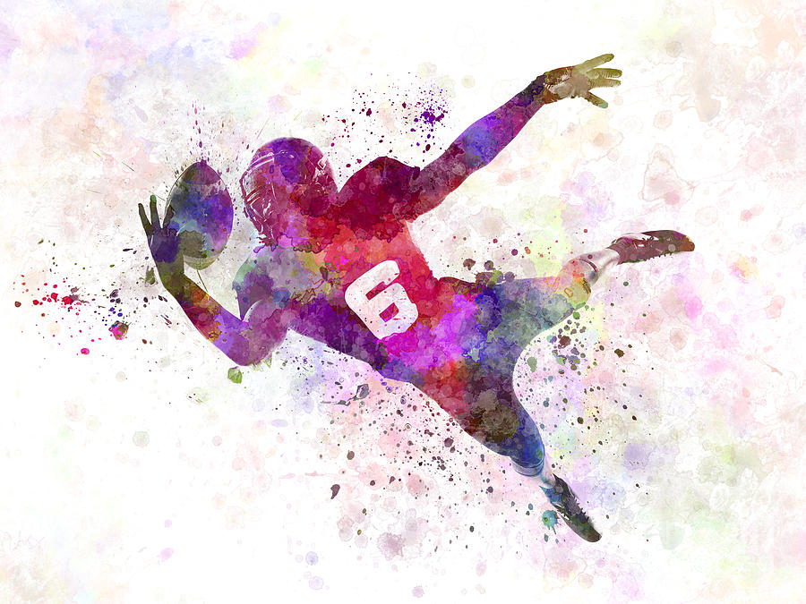 900x675 American Football Player Catching Ball Silhouette Painting By - Football Watercolor