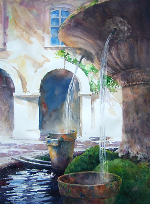 306x417 Robin Poteet Watercolor - Fountain Watercolor